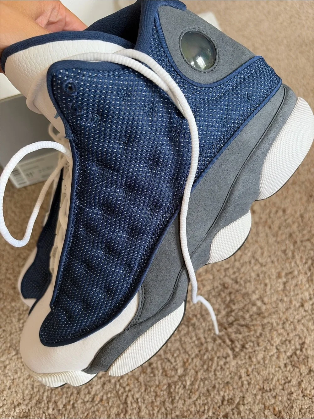 Jordan 13 Retro Flint 2020 Navy Blue and Gray High-Top Athletic Sneakers